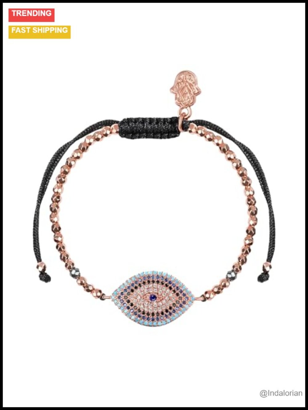 Hematite Evil Eye Protection Bracelet Adjustable 18K Rose Gold Plated Brass